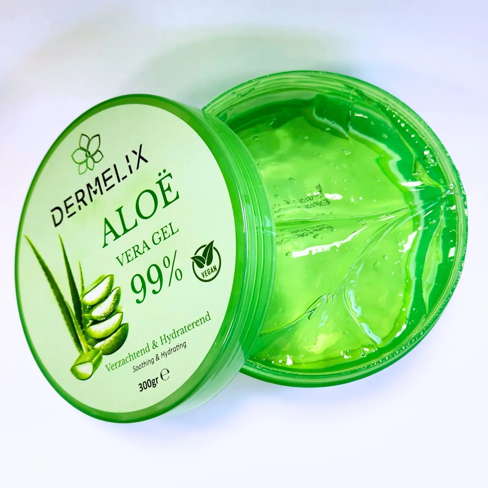 Aloë Vera Gel 99% Dermelix – Professionele gel voor herstel, hydratatie & huidverzorging in verpakking