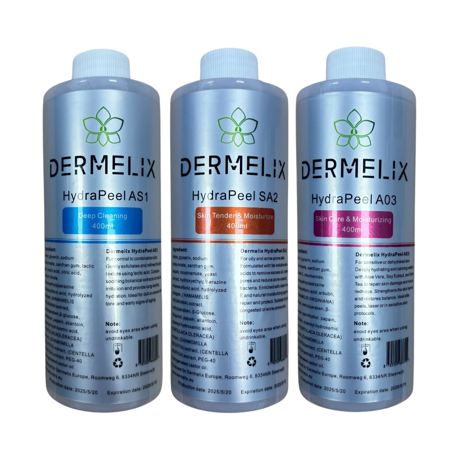 Dermelix HydraPeel Set AS1, SA2 en A03 – Complete Professionele Aqua Peeling Behandeling voor Elk Huidtype product foto